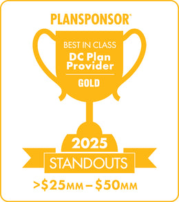 Logo: 2025 PLANSPONSOR Best in Class DC Plan Provider Standouts _ Gold: Plan Assets >$25MM-$50MM