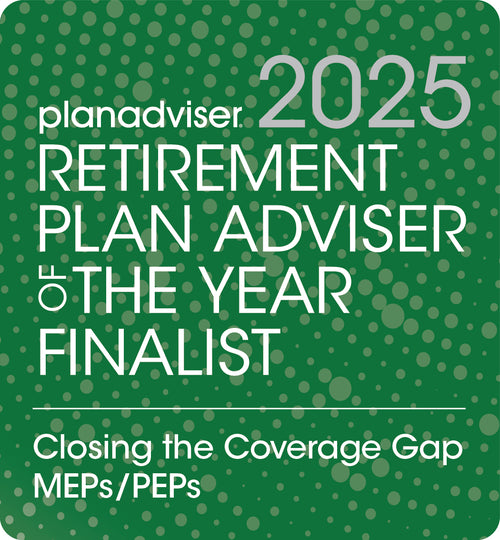 Logo: 2025 PLANADVISER Retirement Plan Adviser of the Year _ Closing the Coverage Gap - MEPs/PEPs, Desk Plaque