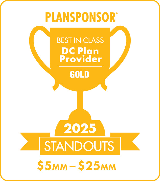 Logo: 2025 PLANSPONSOR Best in Class DC Plan Provider Standouts _ Gold: Plan Assets $5MM-$25MM