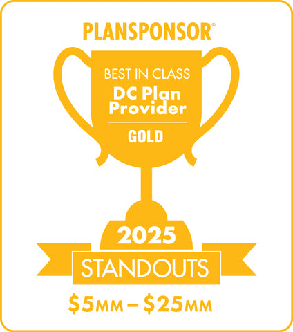 Logo: 2025 PLANSPONSOR Best in Class DC Plan Provider Standouts _ Gold: Plan Assets $5MM-$25MM