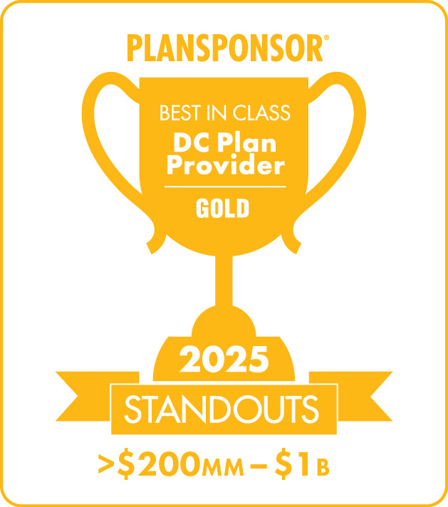 Logo: 2025 PLANSPONSOR Best in Class DC Plan Provider Standouts _Gold: Plan Assets >$200MM-$1B