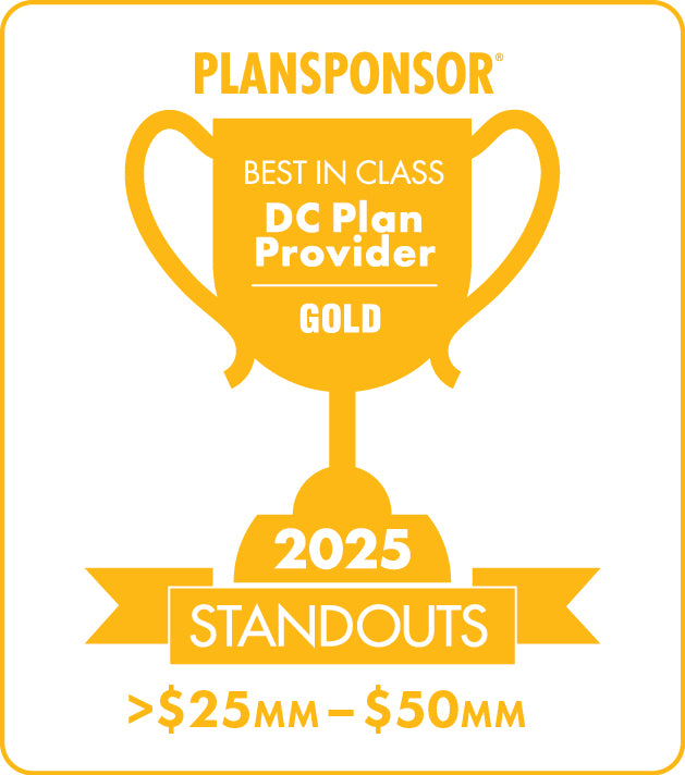 Logo: 2025 PLANSPONSOR Best in Class DC Plan Provider Standouts _ Gold: Plan Assets >$25MM-$50MM