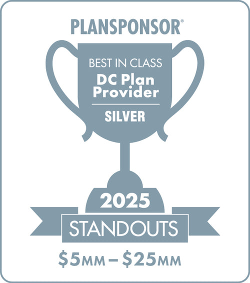 Logo: 2025 PLANSPONSOR Best in Class DC Plan Provider Standouts _ Silver: Plan Assets $5MM-$25MM, Desk Plaque