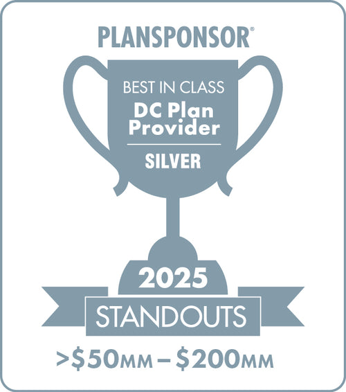 Logo: 2025 PLANSPONSOR Best in Class DC Plan Provider Standouts_ Silver: Plan Assets  >$50MM-$200MM, Desk Plaque