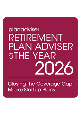 Logo: 2026 PLANADVISER Retirement Plan Adviser of the Year - Closing the Coverage Gap - Micro/Startup Plans Desk Plaque